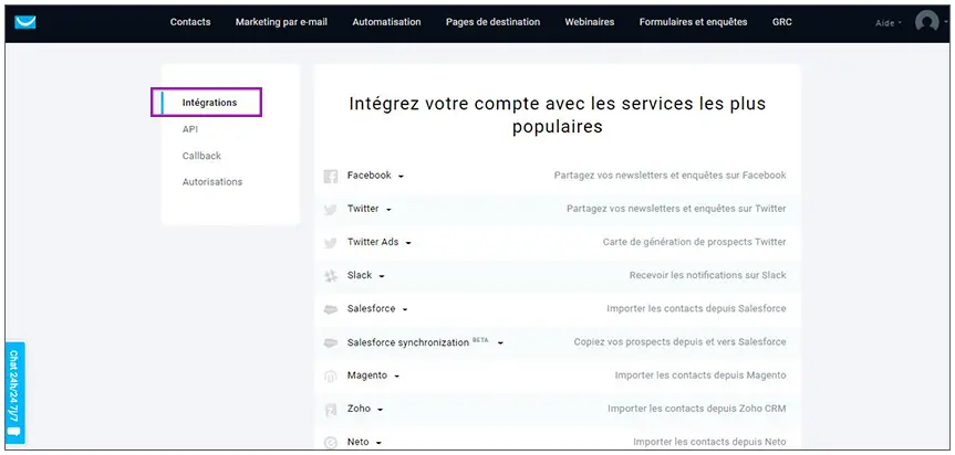 Intégration applications Getresponse