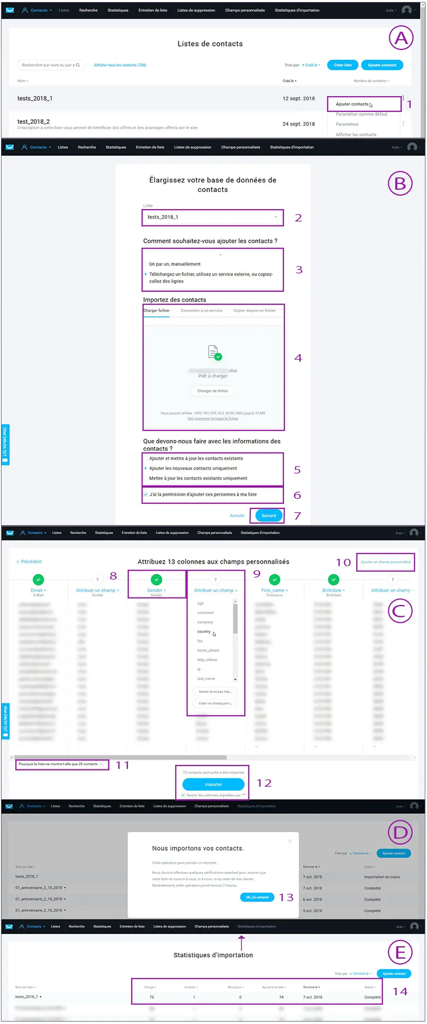 Importation de contacts Getresponse