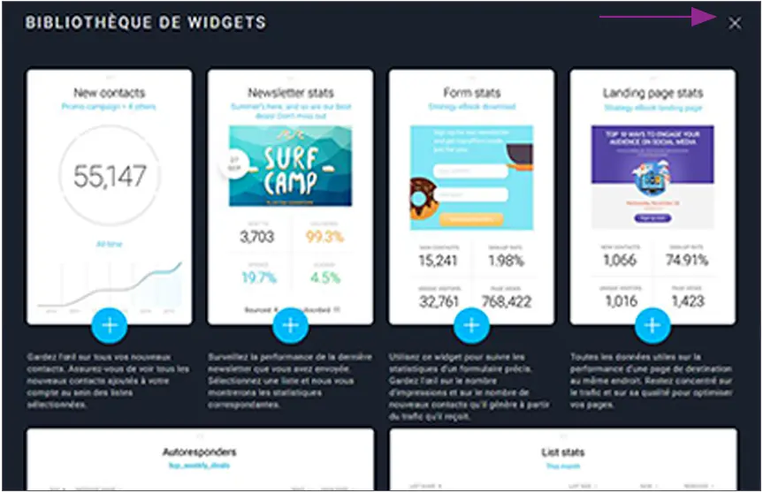 Bibliothèque des widgets Getresponse