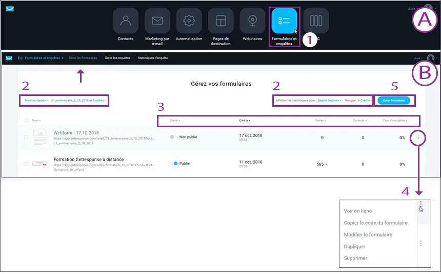 enquêtes et formulaires Getresponse