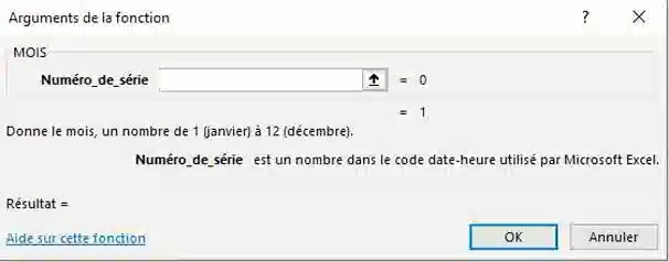 arguments fonction mois dans excel