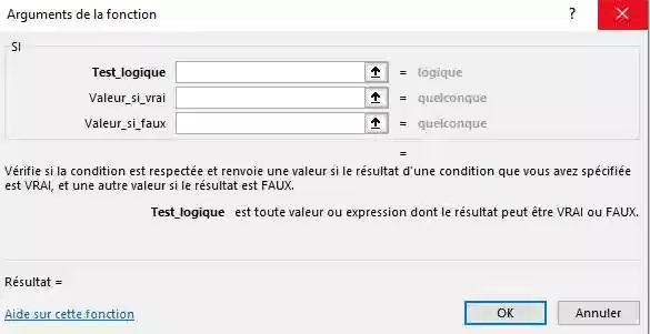 arguments fonction si excel