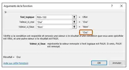 arguments fonction si excel