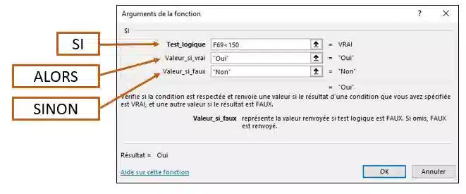 arguments fonction si excel