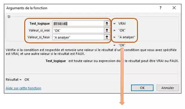 arguments fonction si excel