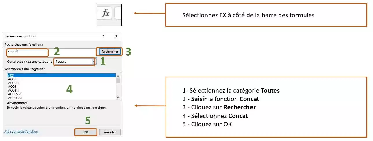 fonction concat concatener dans excel