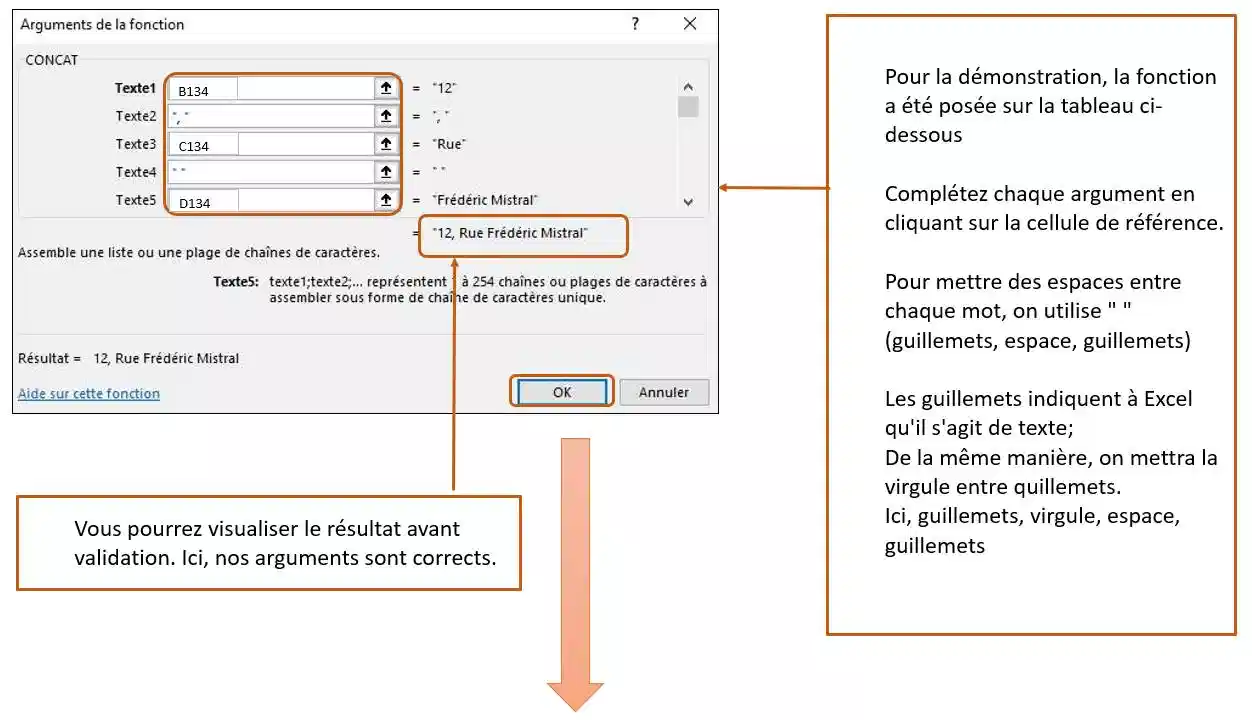 fonction concat concatener dans excel