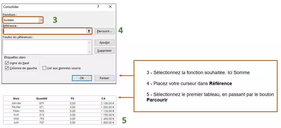 consolider des tableaux dans excel dans excel