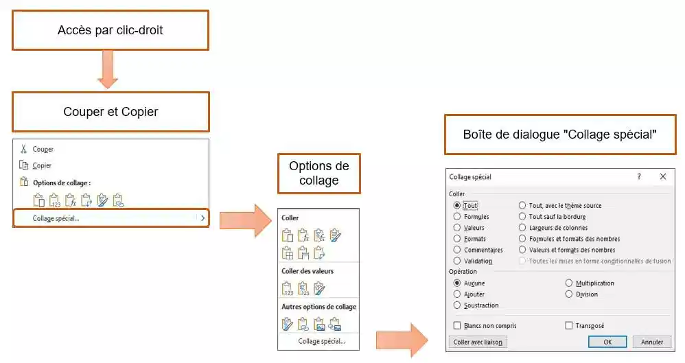 les options avancees de copier, couper, coller et pinceau de mise ne forme dans excel