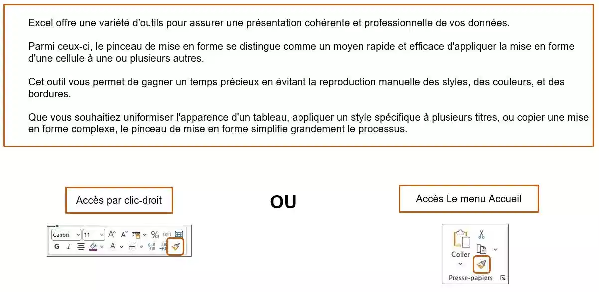 les options avancees de copier, couper, coller et pinceau de mise ne forme dans excel