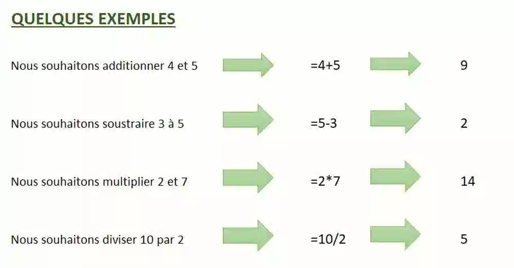 operations simples dans excel