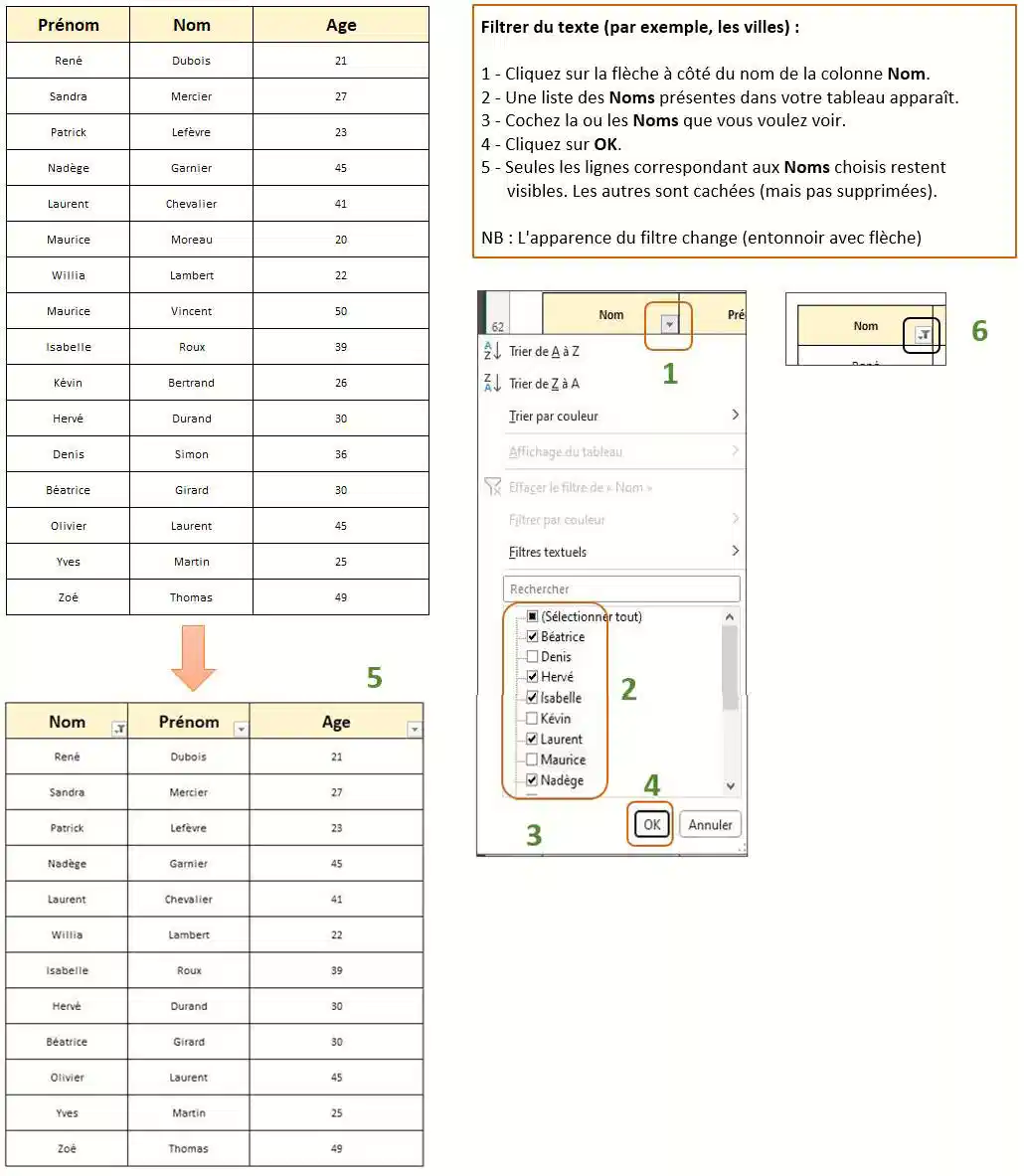 filtre excel