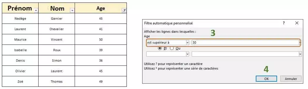 filtre excel