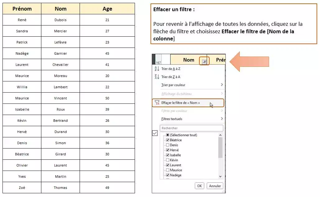 filtre excel