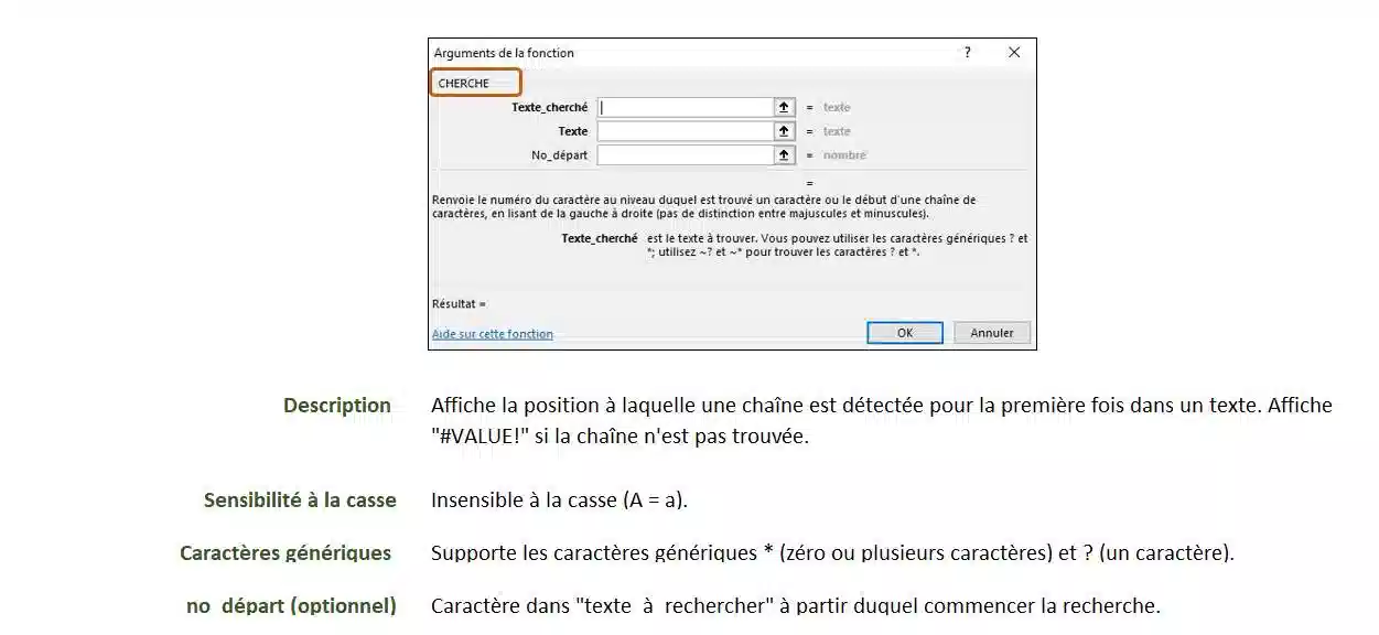 fonction chercher et fonction trouve dans excel