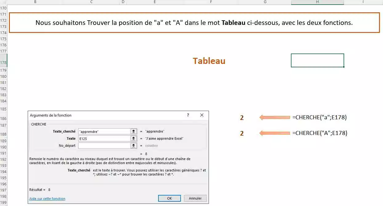 fonction chercher et fonction trouve dans excel