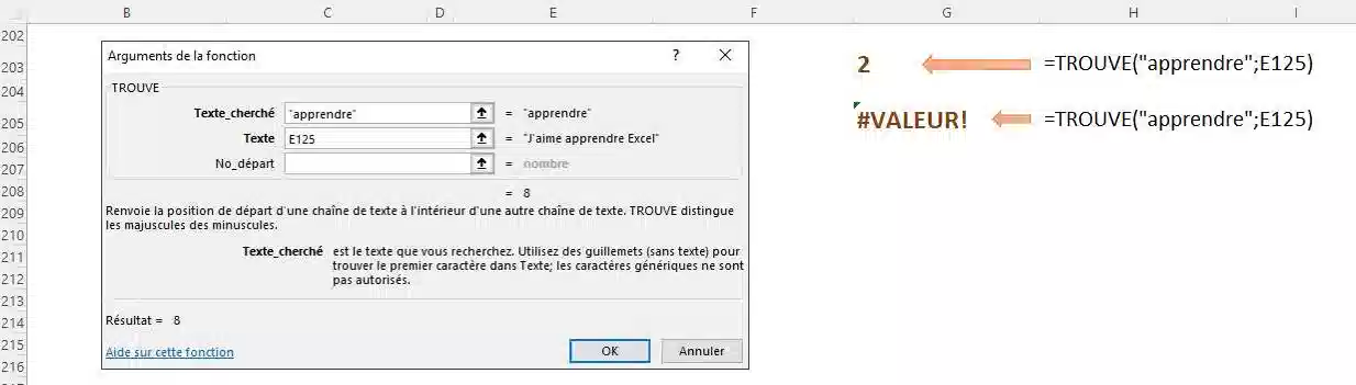 fonction chercher et fonction trouve dans excel