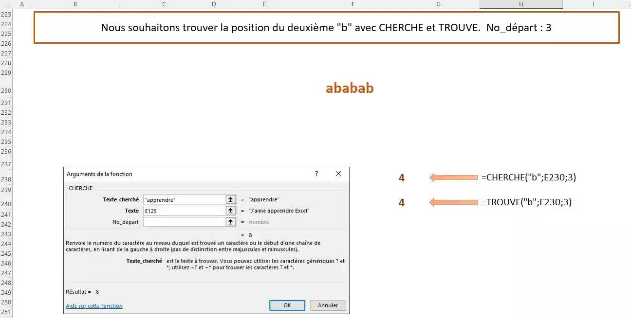 fonction chercher et fonction trouve dans excel