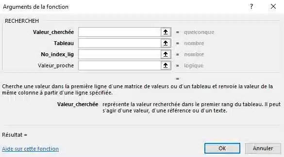 arguments fonction recherrcheh excel