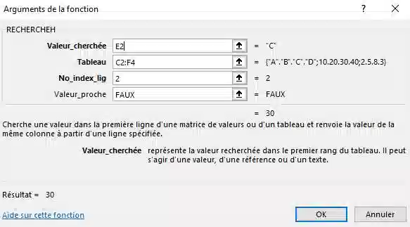 arguments fonction recherrcheh excel