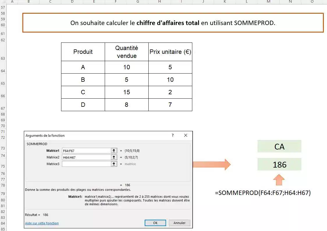 fonction sommeprod excel