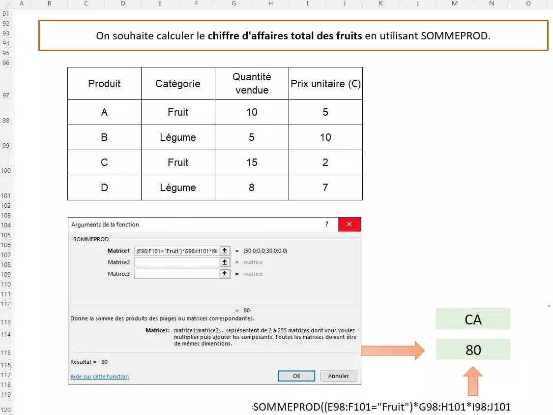 fonction sommeprod excel