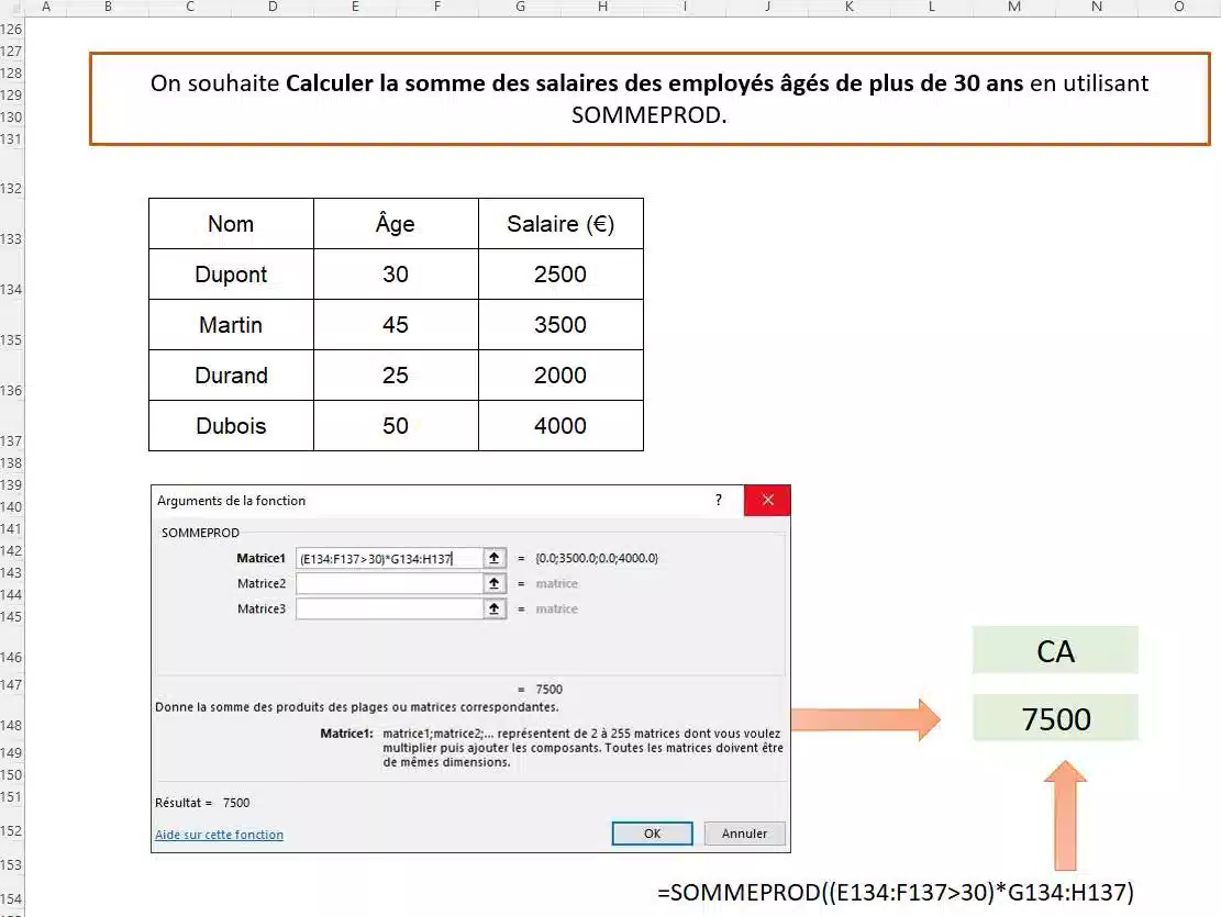fonction sommeprod excel