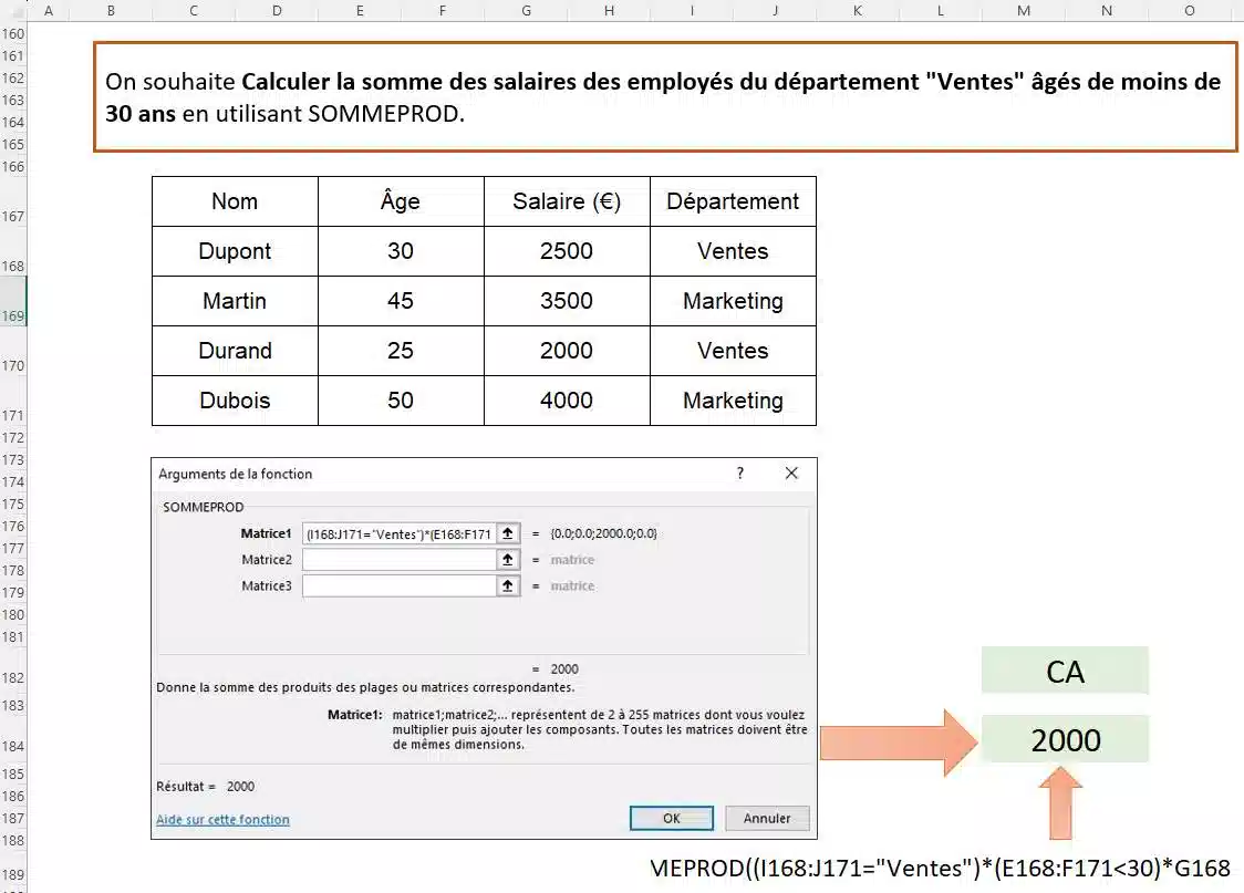 fonction sommeprod excel