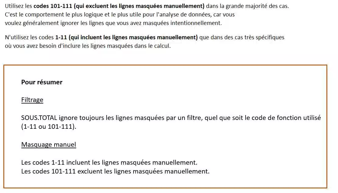 fonction sous.TOTAL excel