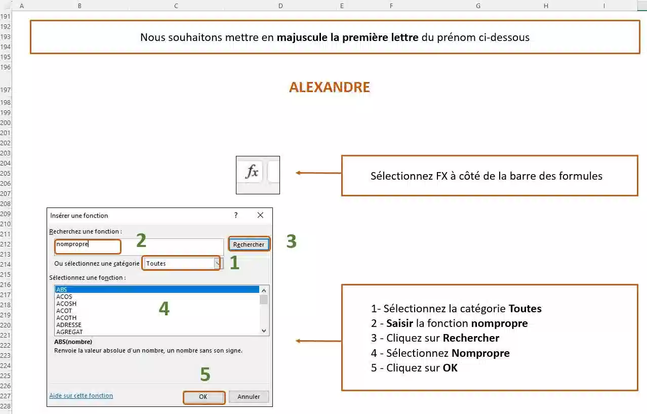 fonction de texte dans excel