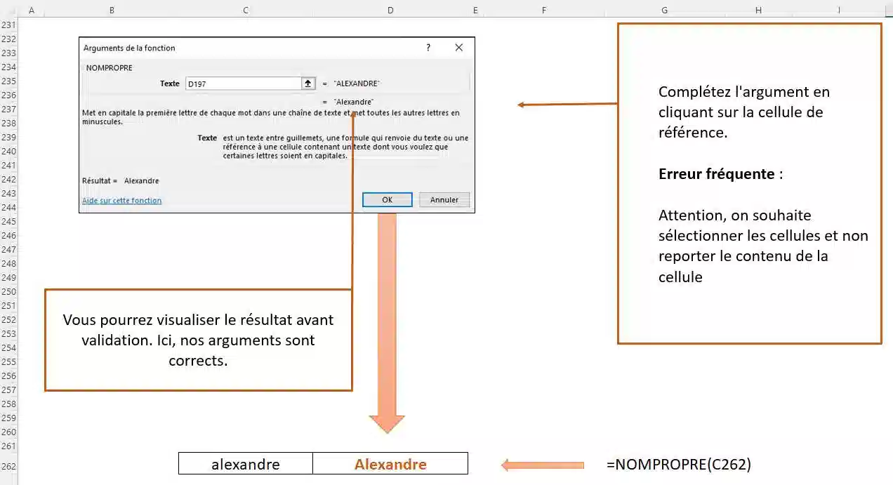 fonction de texte dans excel