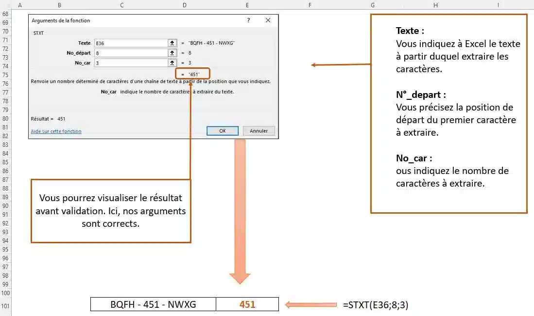 fonction de texte dans excel