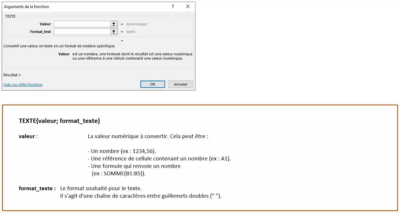 fonction de texte dans excel