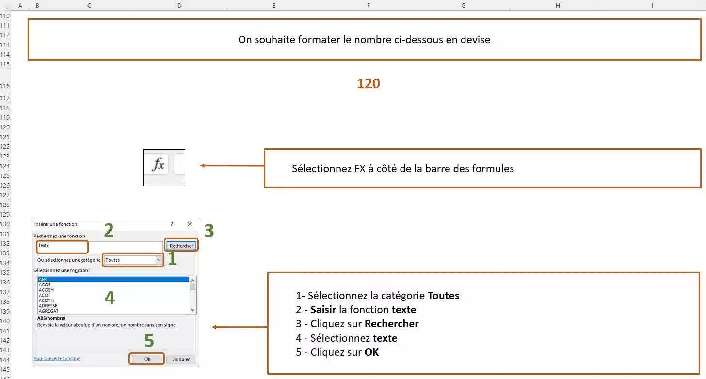 fonction de texte dans excel
