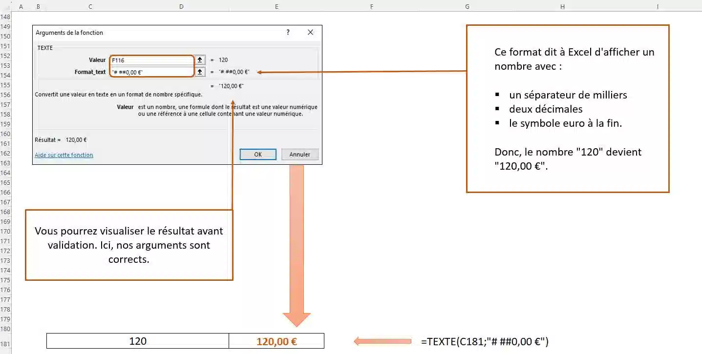 fonction de texte dans excel
