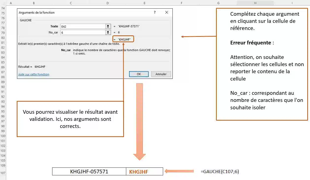 fonction de texte dans excel