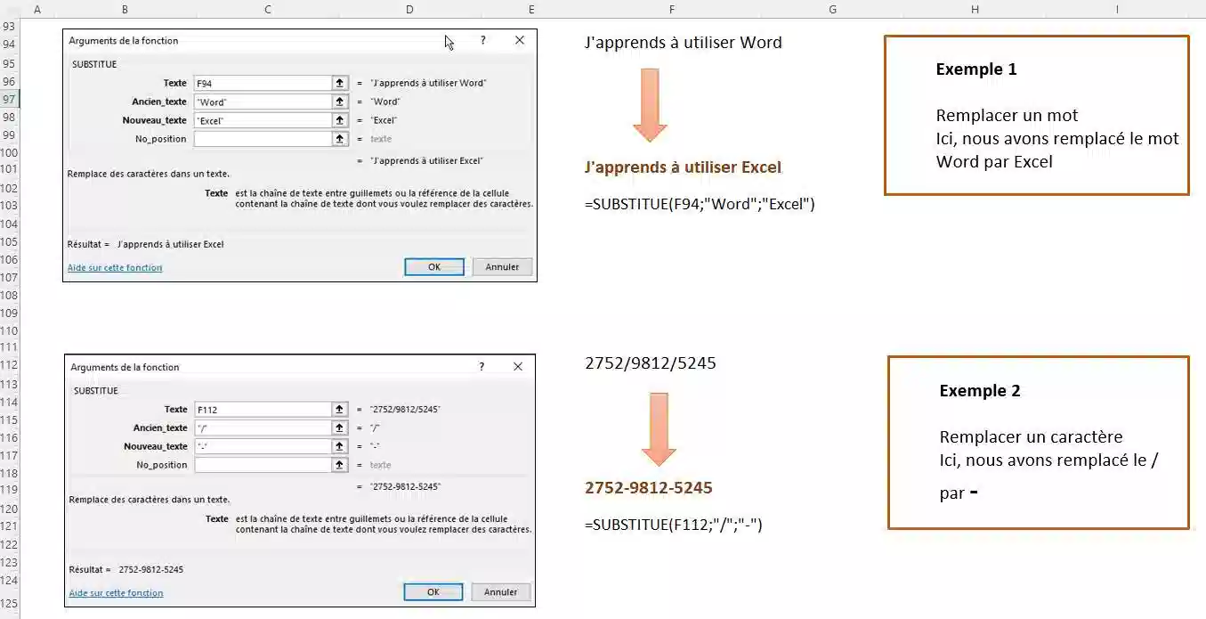 fonction de texte dans excel