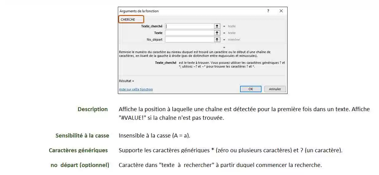 fonction de texte dans excel