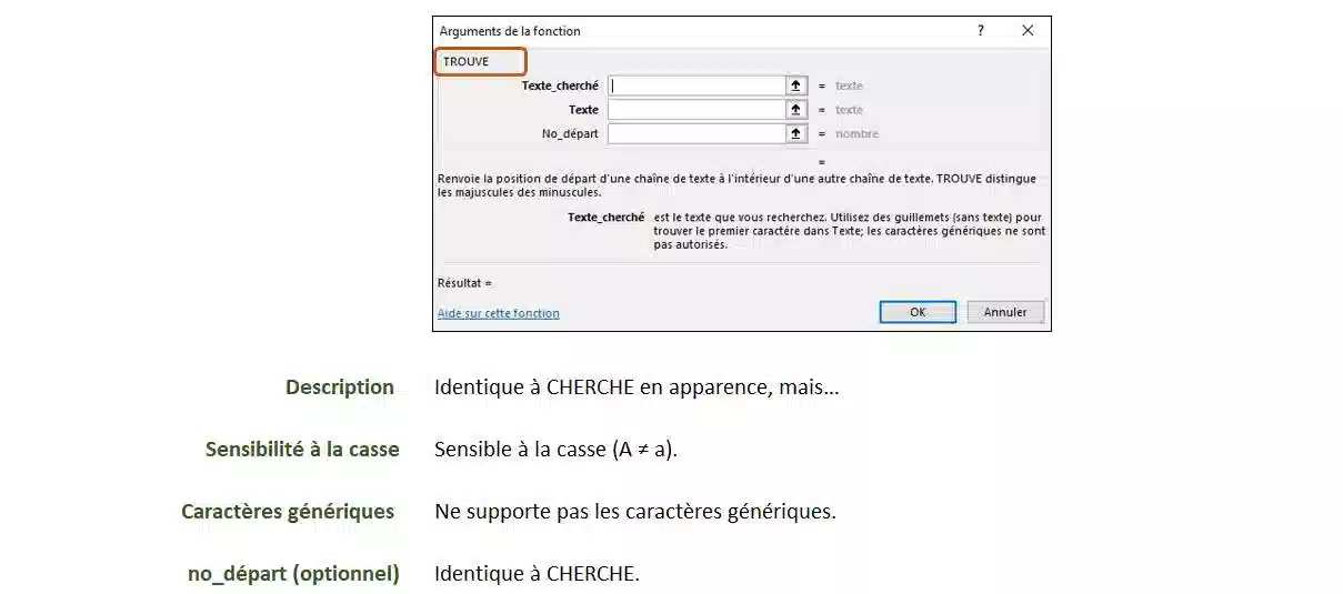 fonction de texte dans excel