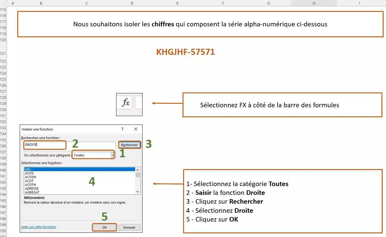 fonction de texte dans excel