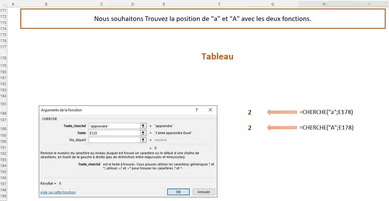 fonction de texte dans excel