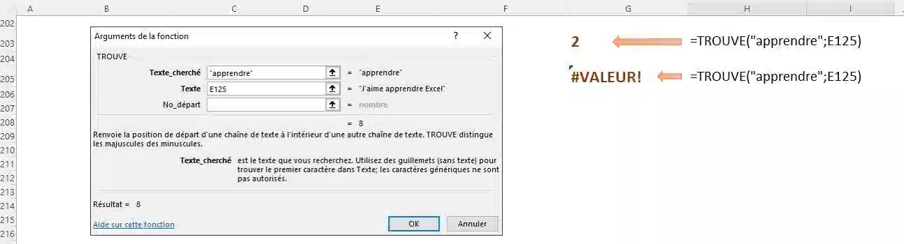 fonction de texte dans excel