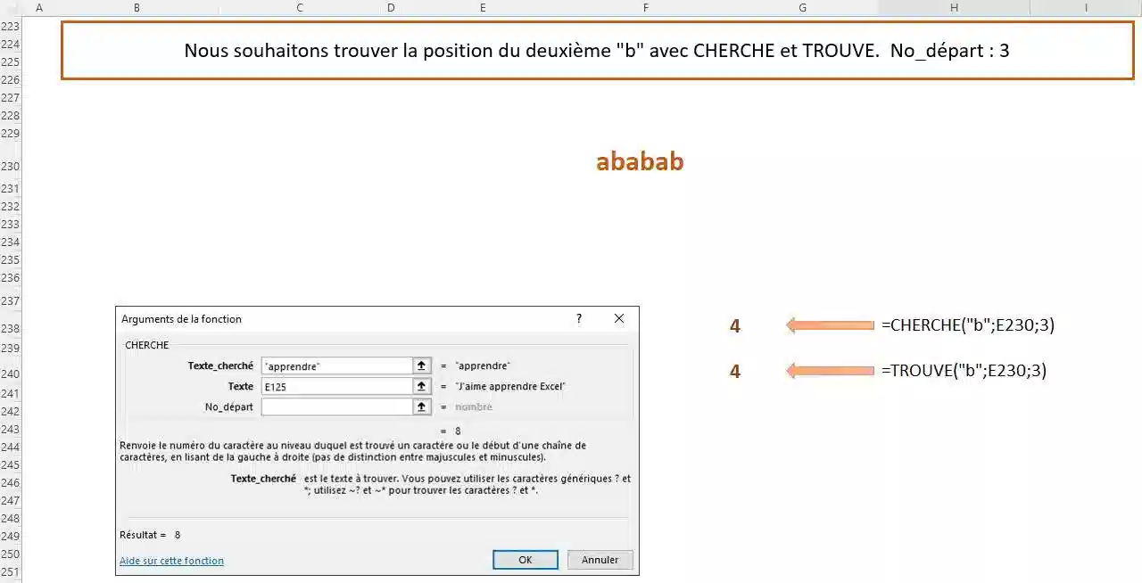 fonction de texte dans excel