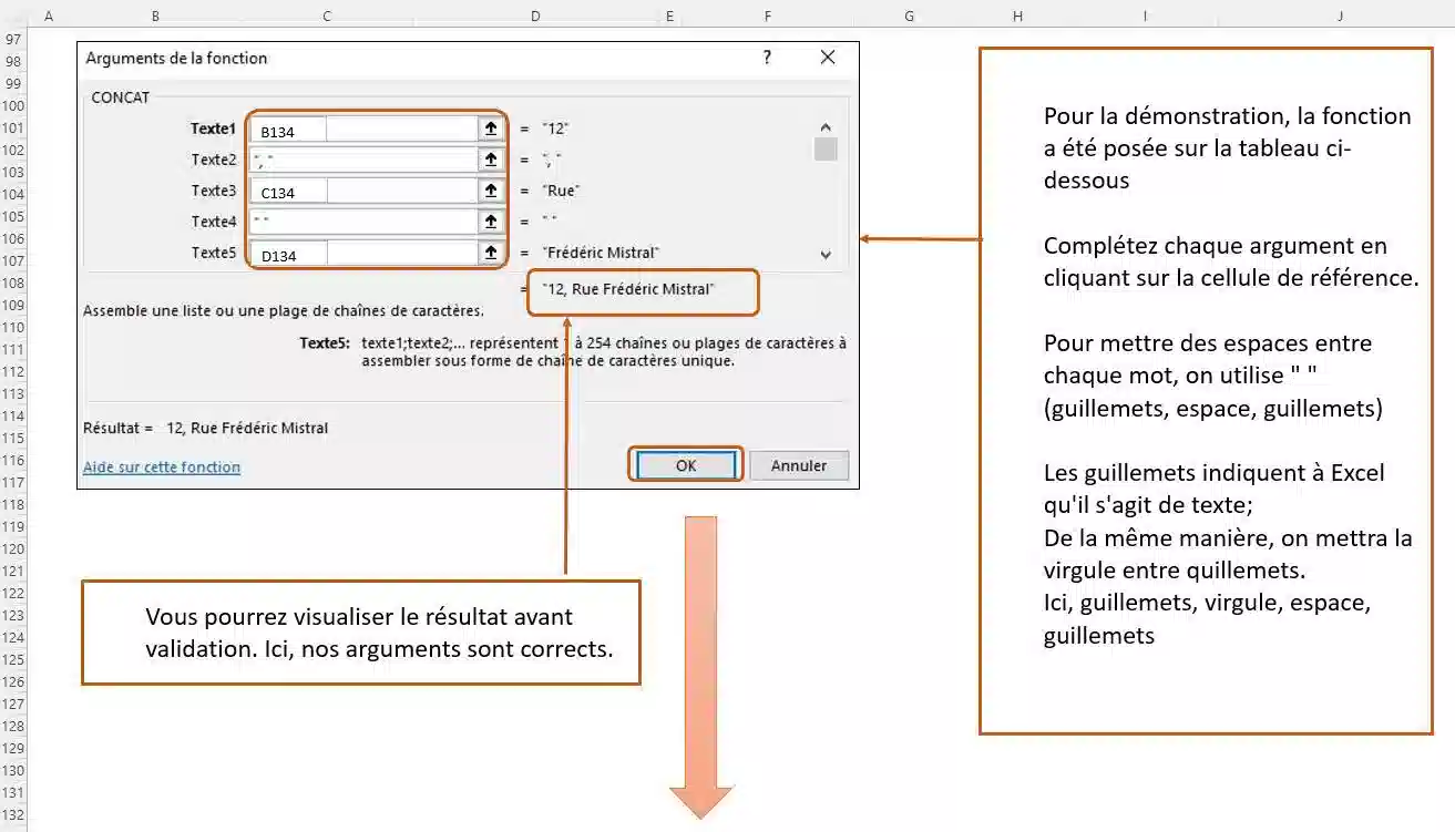 fonction de texte dans excel