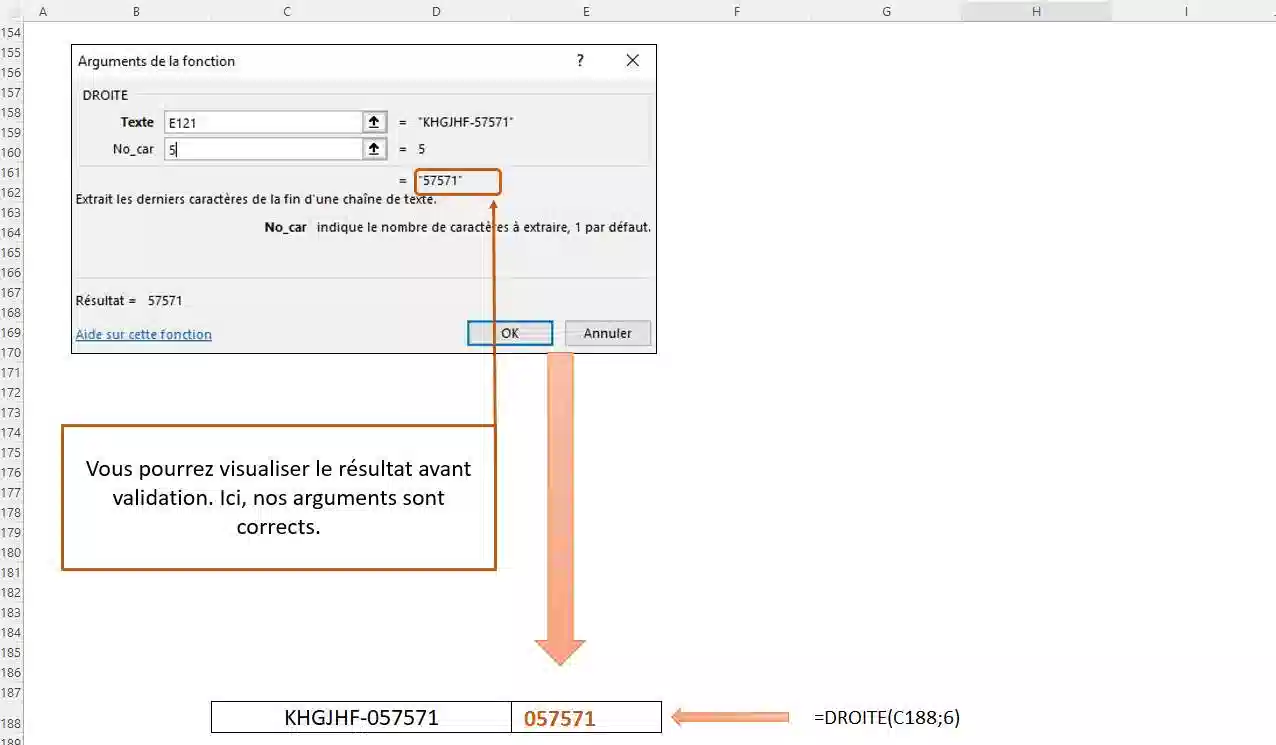 fonction de texte dans excel