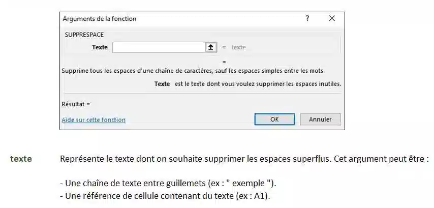 fonction de texte dans excel