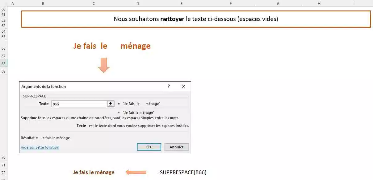 fonction de texte dans excel