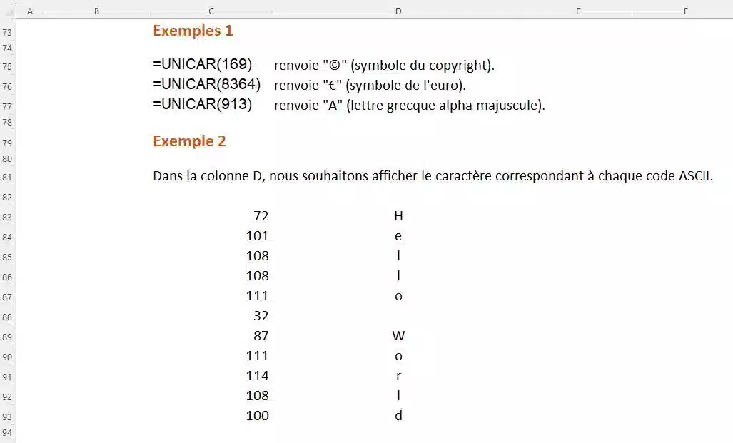 fonction de texte dans excel