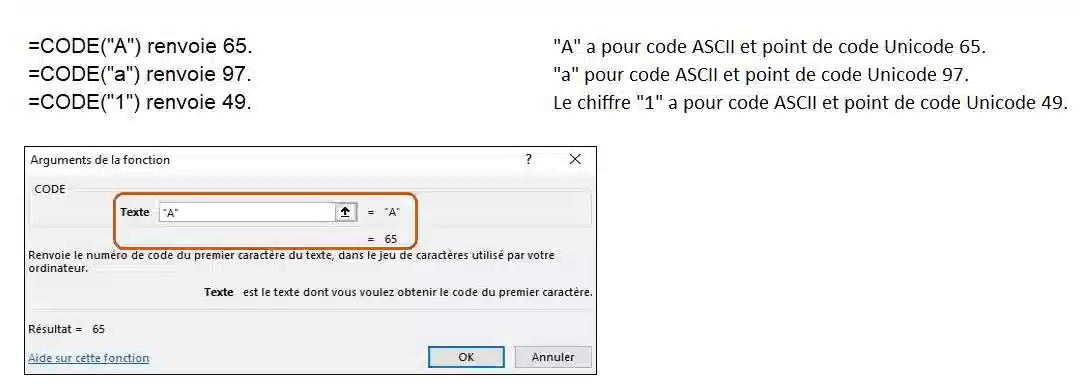 fonction de texte dans excel
