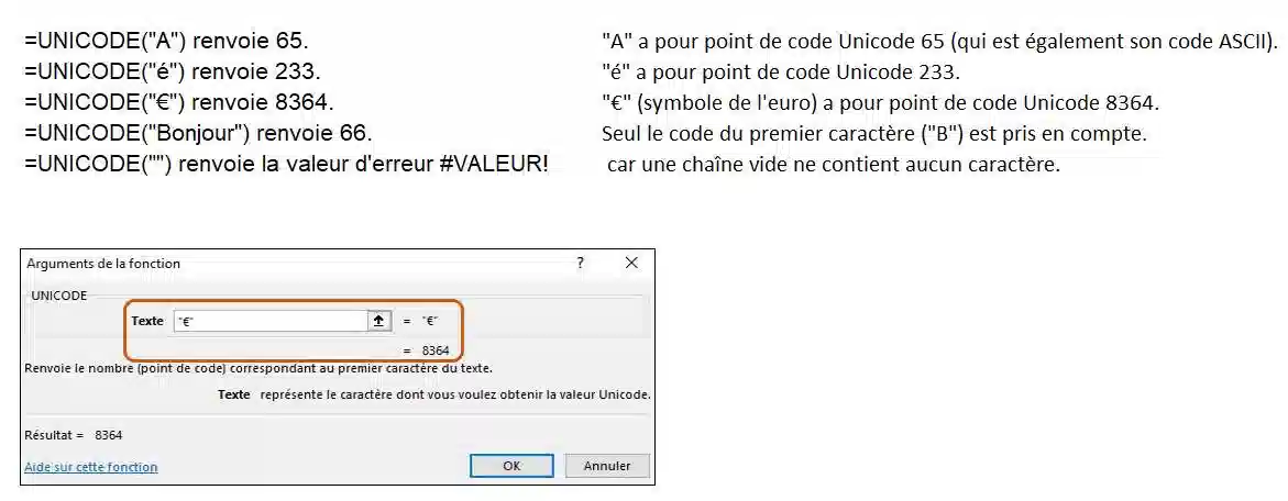 fonction de texte dans excel
